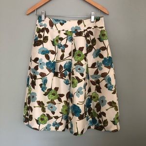 Banana Republic Ivory Floral Silk Full Skirt